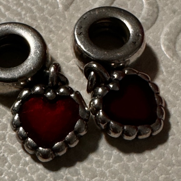 Authentic Pandora red enamel heart dangle charm X2 - Picture 6 of 6